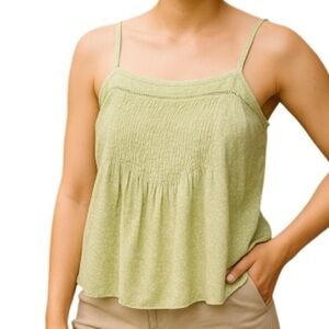 OLD NAVY NWT Lemon Lime Ditsy Floral Tank Top Ladder Lace Pleated Adj Strap L